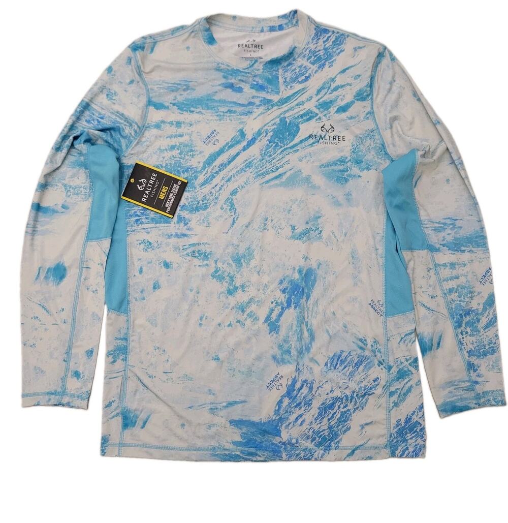 New Realtree Fishing Shirt Large Mens Blue Long Sleeve UV Aspect Outdoor